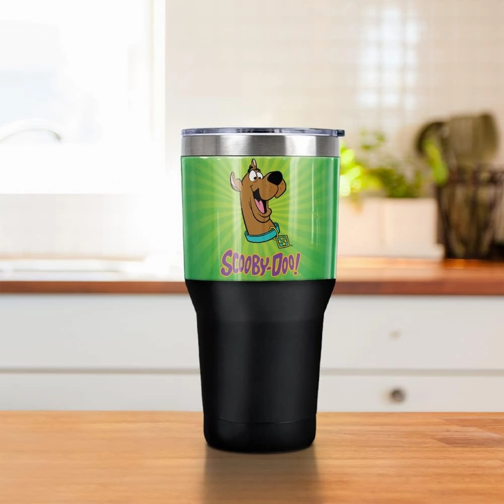 LOGOVISION Scooby-Doo Burst Stainless Steel Tumbler 30 oz Coffee Travel Cup, Vacuum Insulated & Double Wall with Leakproof Sliding Lid