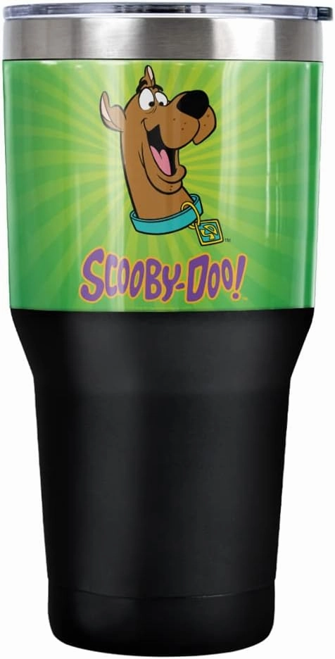 LOGOVISION Scooby-Doo Burst Stainless Steel Tumbler 30 oz Coffee Travel Cup, Vacuum Insulated & Double Wall with Leakproof Sliding Lid