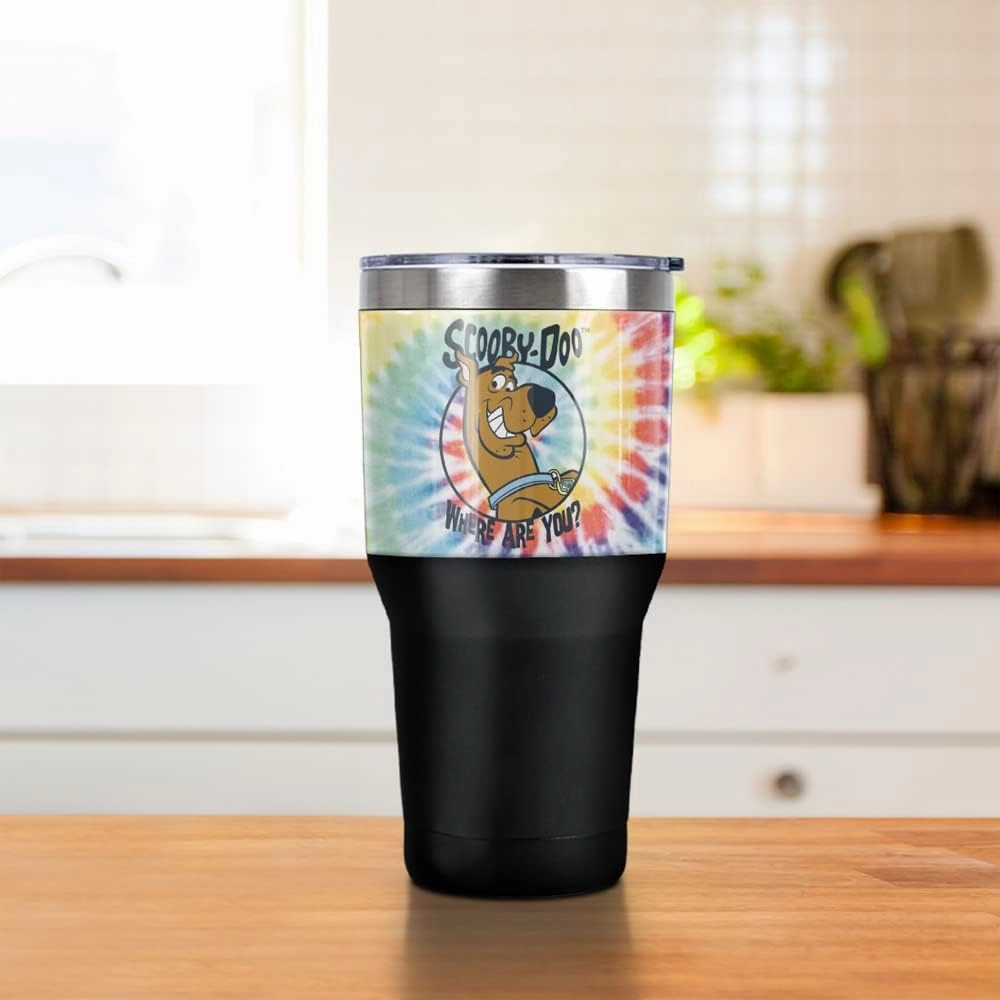 LOGOVISION Scooby Doo Tie Dye Stainless Steel Tumbler 30 oz Coffee Travel Cup, Vacuum Insulated & Double Wall with Leakproof Sliding Lid