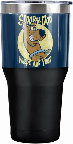 LOGOVISION Scooby Doo Where Are You Stainless Steel Tumbler 30 oz Coffee Travel Cup, Vacuum Insulated & Double Wall with Leakproof Sliding Lid