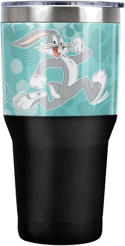 Looney Tunes Bugs Bunny Circle Pattern Stainless Steel Tumbler 30 oz Coffee Travel Cup, Vacuum Insulated & Double Wall with Leakproof Sliding Lid