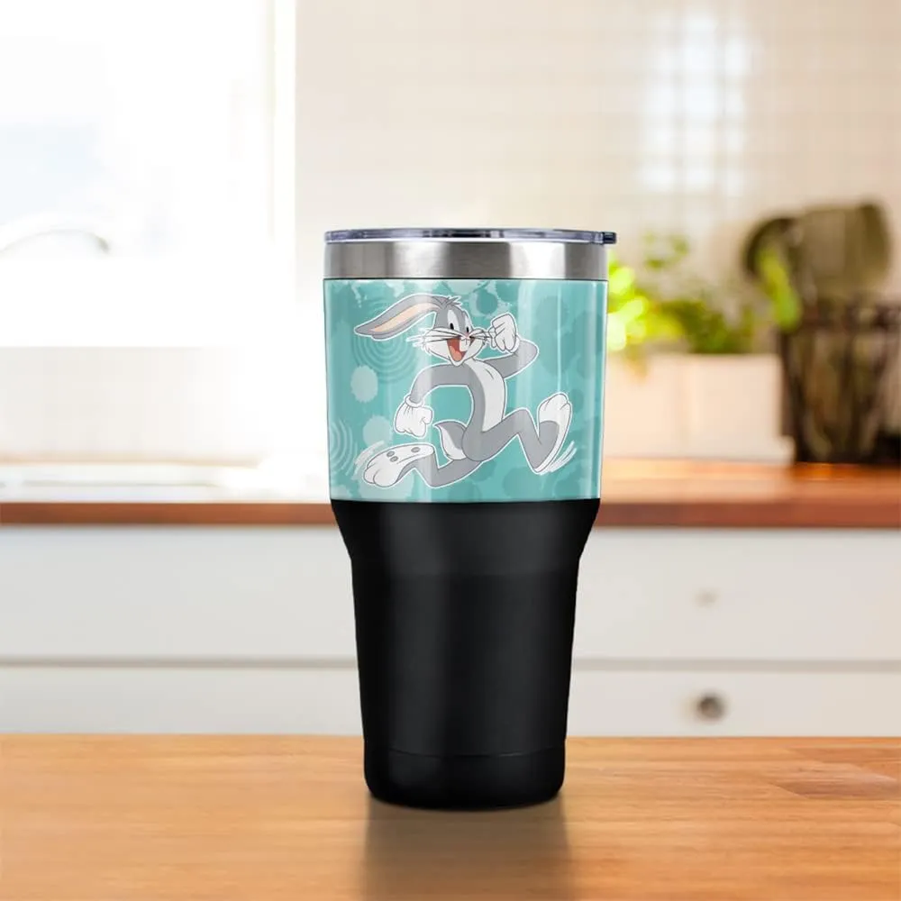 Looney Tunes Bugs Bunny Circle Pattern Stainless Steel Tumbler 30 oz Coffee Travel Cup, Vacuum Insulated & Double Wall with Leakproof Sliding Lid