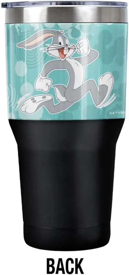 Looney Tunes Bugs Bunny Circle Pattern Stainless Steel Tumbler 30 oz Coffee Travel Cup, Vacuum Insulated & Double Wall with Leakproof Sliding Lid