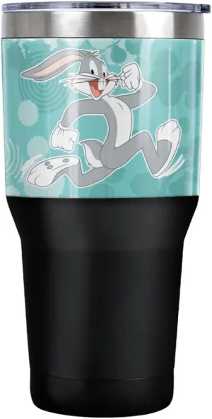 Looney Tunes Bugs Bunny Circle Pattern Stainless Steel Tumbler 30 oz Coffee Travel Cup, Vacuum Insulated & Double Wall with Leakproof Sliding Lid