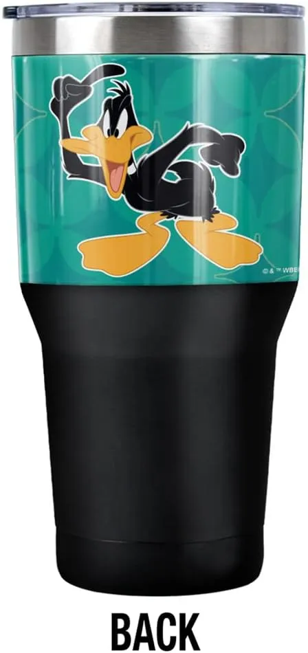 Looney Tunes Daffy Duck Mid Century Pattern Stainless Steel Tumbler 30 oz Coffee Travel Cup, Vacuum Insulated & Double Wall with Leakproof Sliding Lid