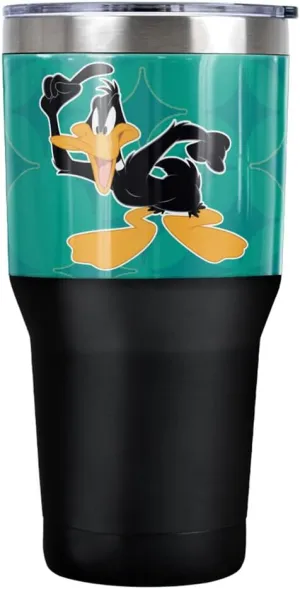 Looney Tunes Daffy Duck Mid Century Pattern Stainless Steel Tumbler 30 oz Coffee Travel Cup, Vacuum Insulated & Double Wall with Leakproof Sliding Lid
