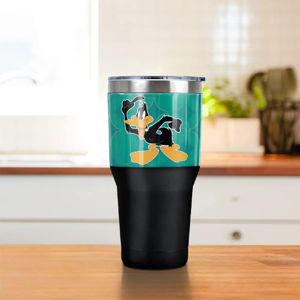 Looney Tunes Daffy Duck Mid Century Pattern Stainless Steel Tumbler 30 oz Coffee Travel Cup, Vacuum Insulated & Double Wall with Leakproof Sliding Lid