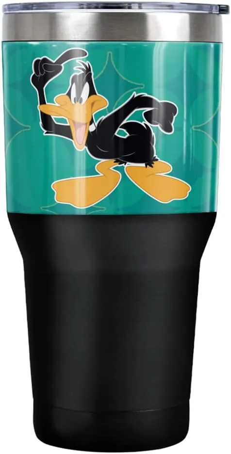 Looney Tunes Daffy Duck Mid Century Pattern Stainless Steel Tumbler 30 oz Coffee Travel Cup, Vacuum Insulated & Double Wall with Leakproof Sliding Lid