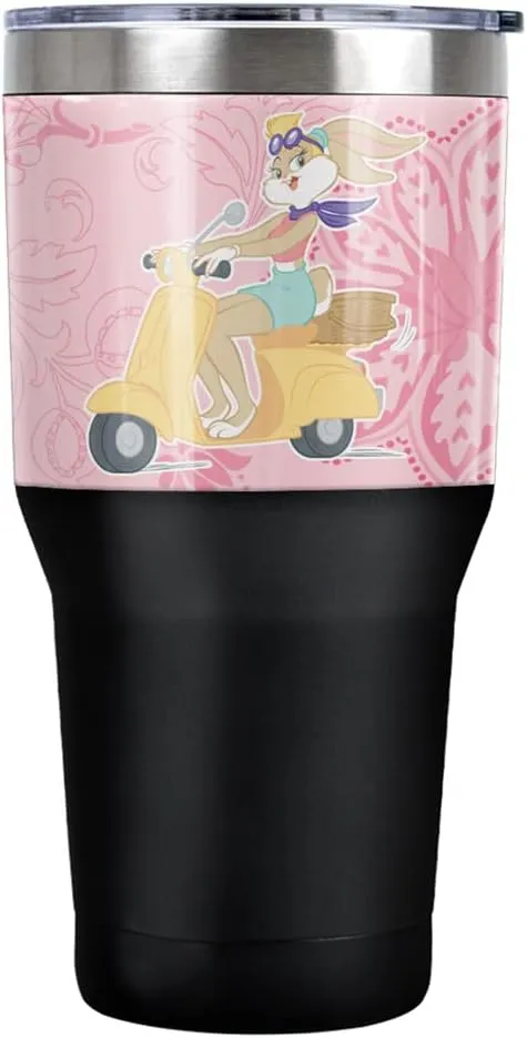 Looney Tunes Lola Bunny Scooter Stainless Steel Tumbler 30 oz Coffee Travel Cup, Vacuum Insulated & Double Wall with Leakproof Sliding Lid