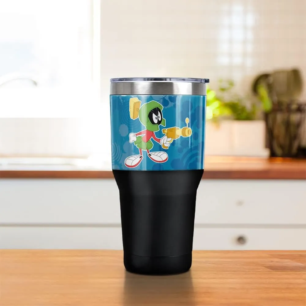 Looney Tunes Marvin Martian Circle Pattern Stainless Steel Tumbler 30 oz Coffee Travel Cup, Vacuum Insulated & Double Wall with Leakproof Sliding Lid