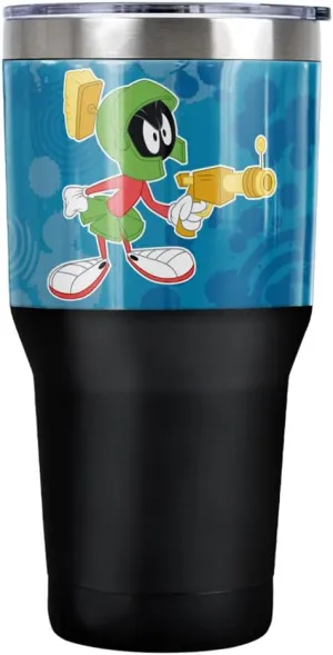 Looney Tunes Marvin Martian Circle Pattern Stainless Steel Tumbler 30 oz Coffee Travel Cup, Vacuum Insulated & Double Wall with Leakproof Sliding Lid