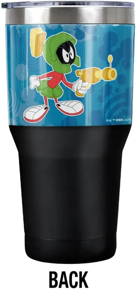 Looney Tunes Marvin Martian Circle Pattern Stainless Steel Tumbler 30 oz Coffee Travel Cup, Vacuum Insulated & Double Wall with Leakproof Sliding Lid