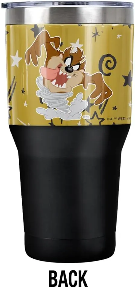 Looney Tunes Taz Star Pattern Stainless Steel Tumbler 30 oz Coffee Travel Cup, Vacuum Insulated & Double Wall with Leakproof Sliding Lid