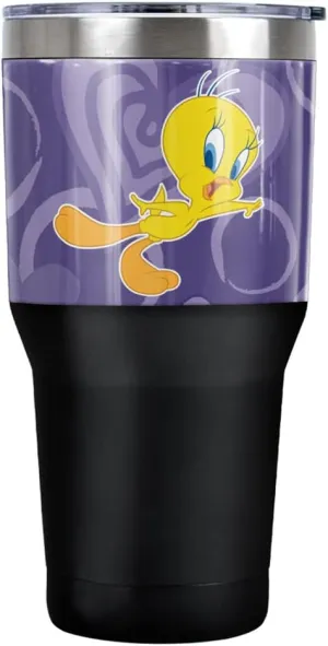 Looney Tunes Tweety Heart Pattern Stainless Steel Tumbler 30 oz Coffee Travel Cup, Vacuum Insulated & Double Wall with Leakproof Sliding Lid