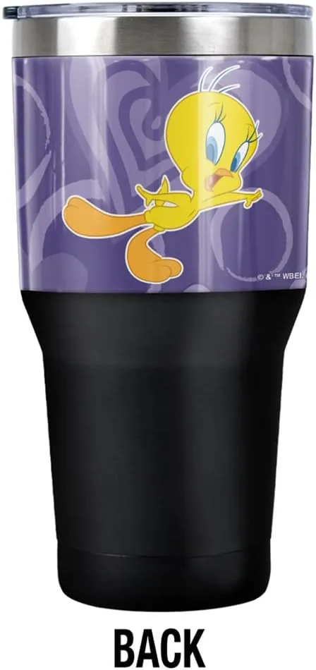 Looney Tunes Tweety Heart Pattern Stainless Steel Tumbler 30 oz Coffee Travel Cup, Vacuum Insulated & Double Wall with Leakproof Sliding Lid