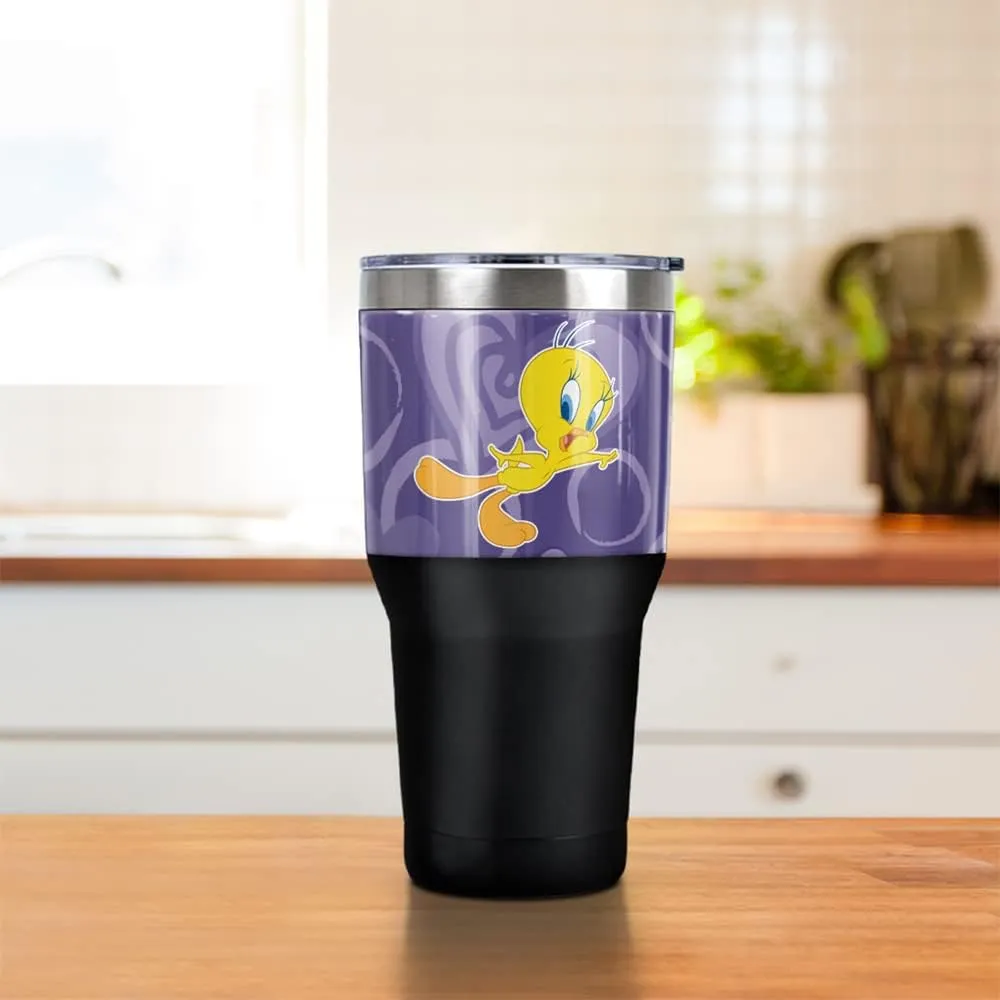 Looney Tunes Tweety Heart Pattern Stainless Steel Tumbler 30 oz Coffee Travel Cup, Vacuum Insulated & Double Wall with Leakproof Sliding Lid