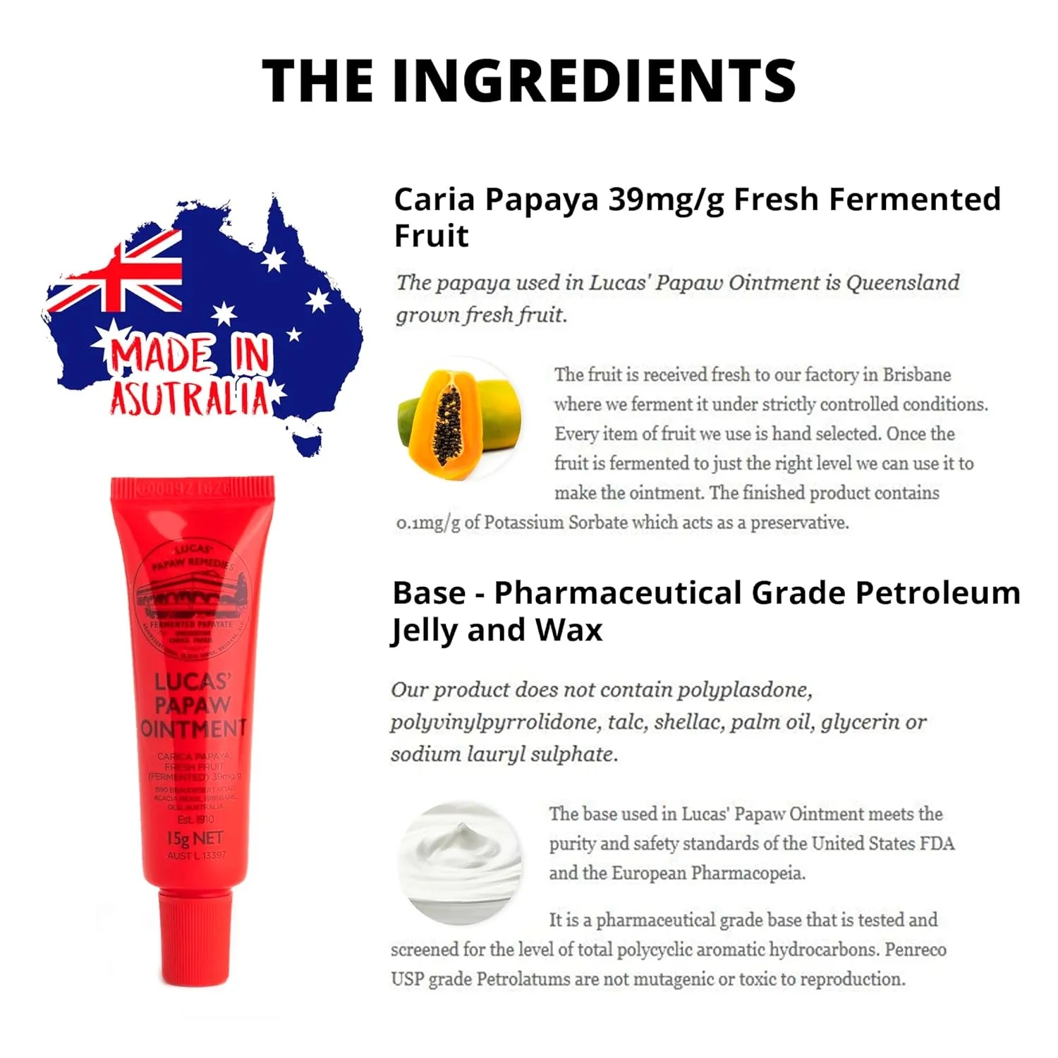 Lucas Pawpaw Lip Ointment, Lucas Pawpaw Cream, Lucas Pawpaw Ointment for Lips & Dry Skin (4 x 15g)