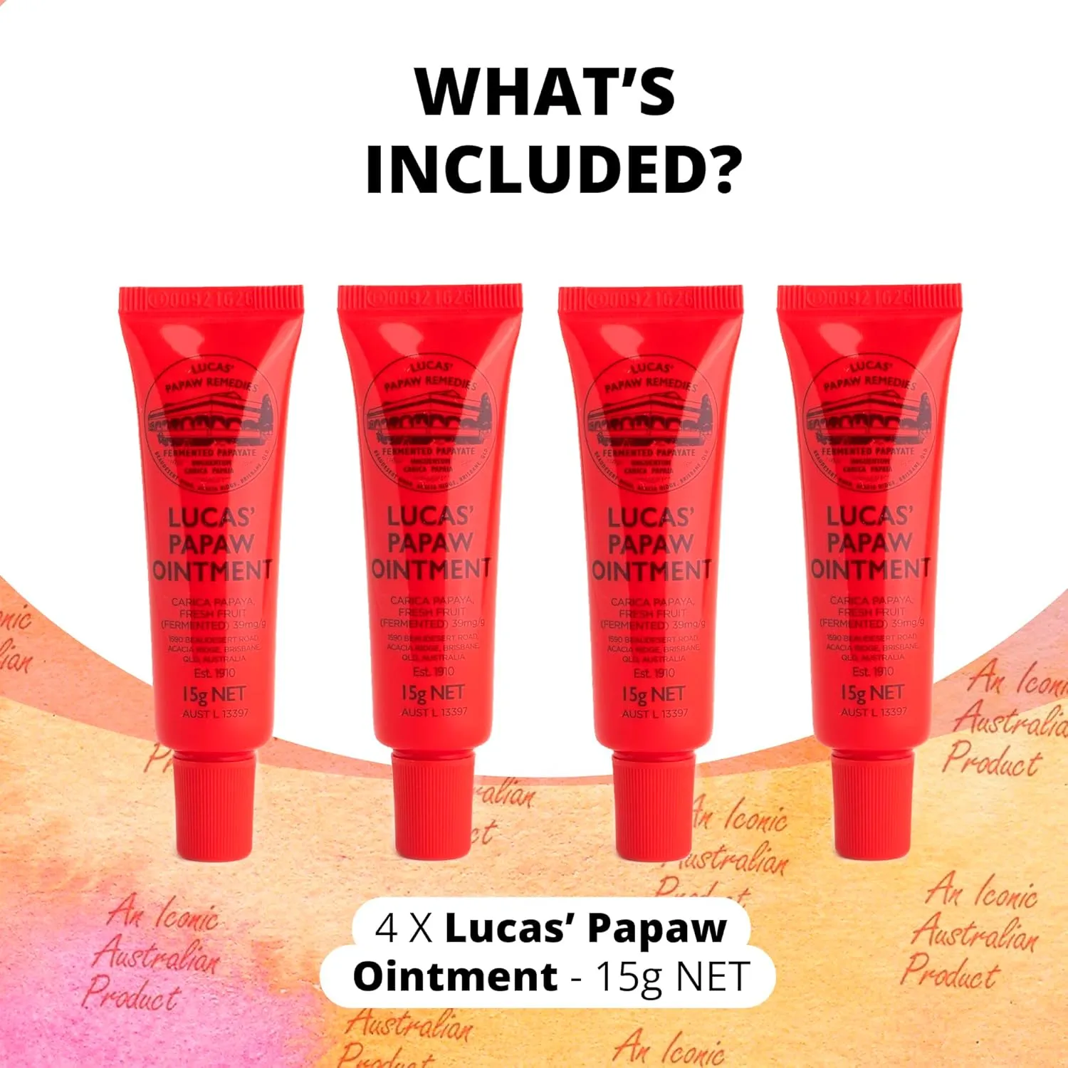 Lucas Pawpaw Lip Ointment, Lucas Pawpaw Cream, Lucas Pawpaw Ointment for Lips & Dry Skin (4 x 15g)