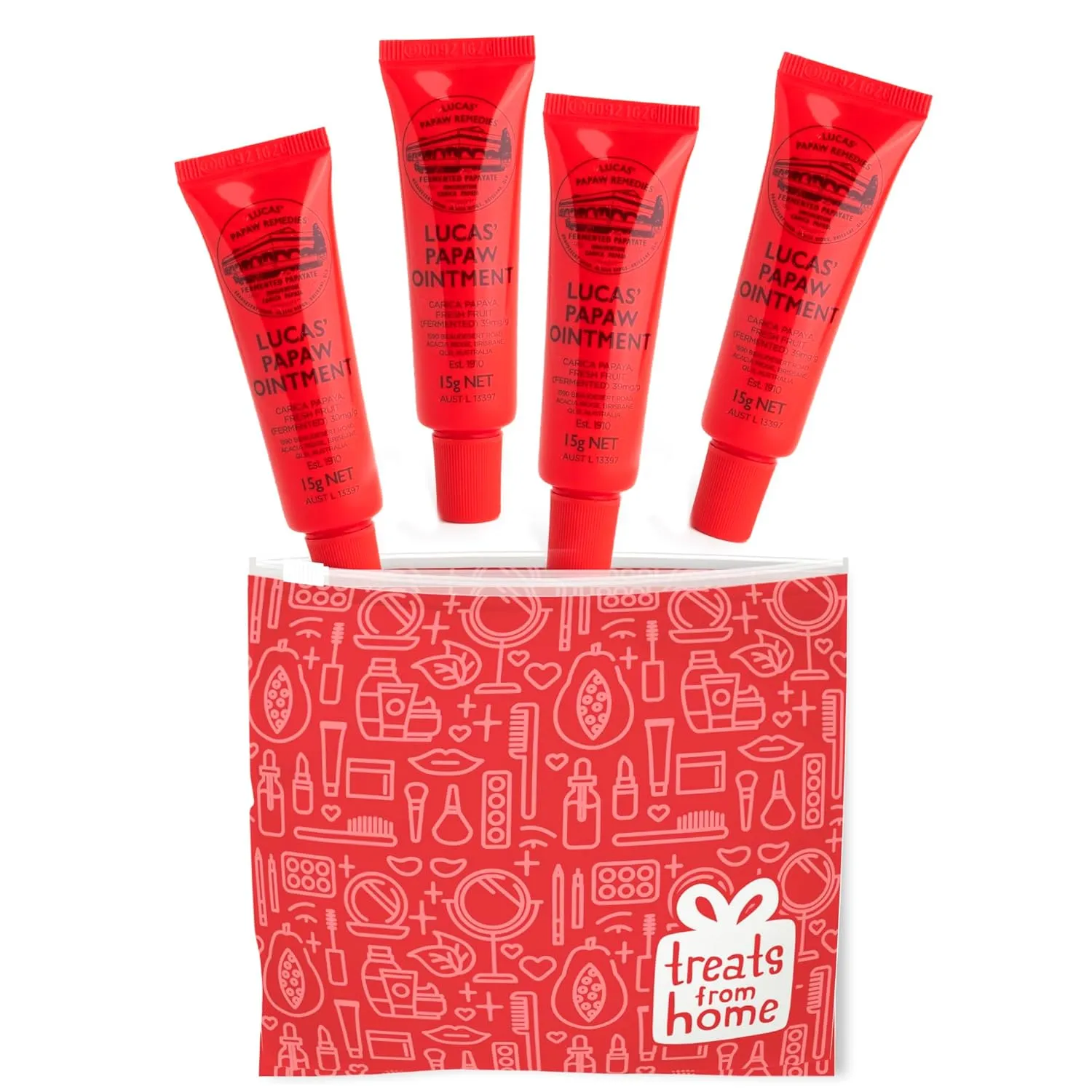 Lucas Pawpaw Lip Ointment, Lucas Pawpaw Cream, Lucas Pawpaw Ointment for Lips & Dry Skin (4 x 15g)