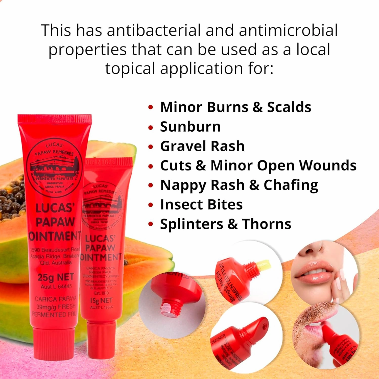 Lucas Pawpaw Lip Ointment, Lucas Pawpaw Cream, Lucas Pawpaw Ointment for Lips & Dry Skin (15g   25g)