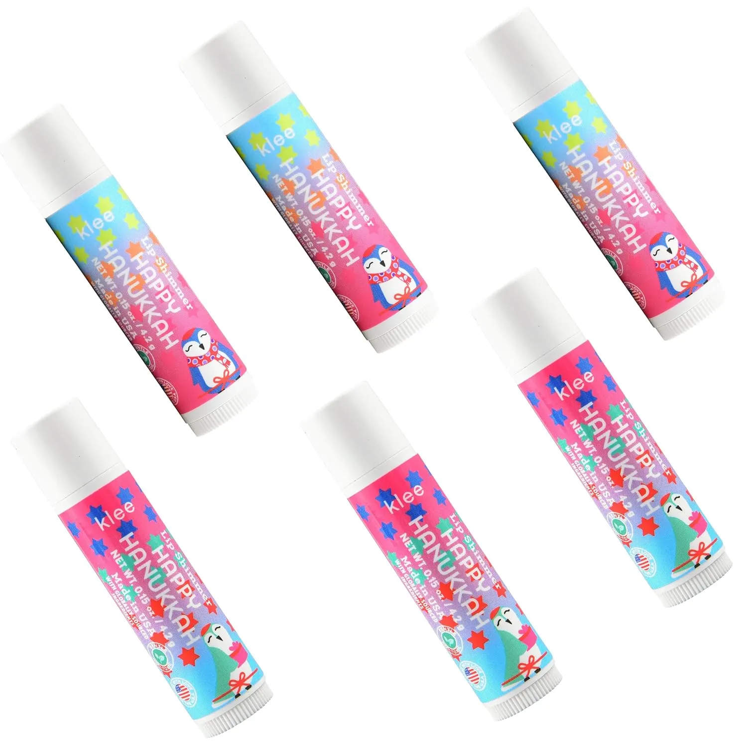 Luna Star Klee 6-Piece Hanukkah Lip Shimmer Bundle. Perfect for Kids and Tweens. Gentle and Non-Toxic. Made in USA.
