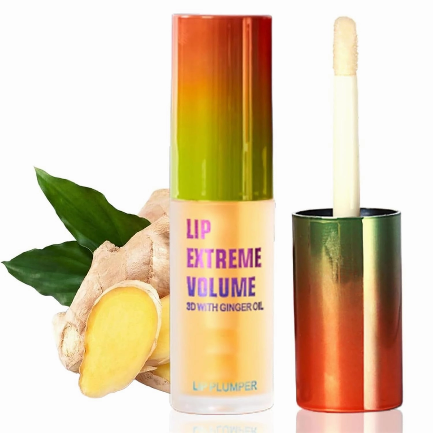 Luxurabalm Lip Plumper, Dual Formula Plumping Lip Gloss with Ginger & Mint, Natural Mouth Care & Enhancer Set, Volumizing and Moisturizing Balm (Ginger)