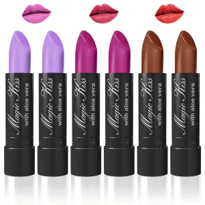 Magic Kiss Color Changing Matte 6 Piece Lipstick Set infused with Aloe Vera Made in USA (Colors of Aloha 5)