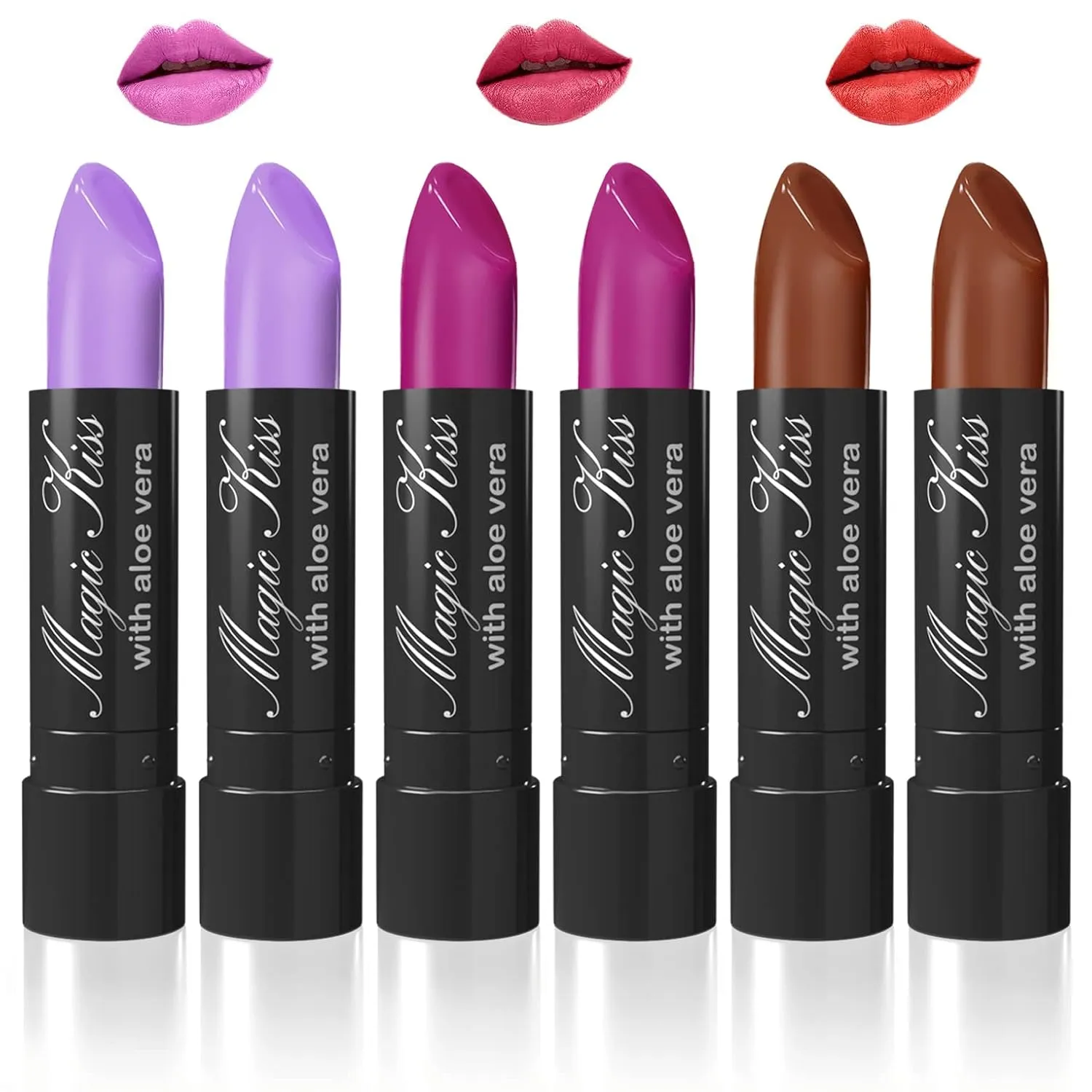 Magic Kiss Color Changing Matte 6 Piece Lipstick Set infused with Aloe Vera Made in USA (Colors of Aloha 5)