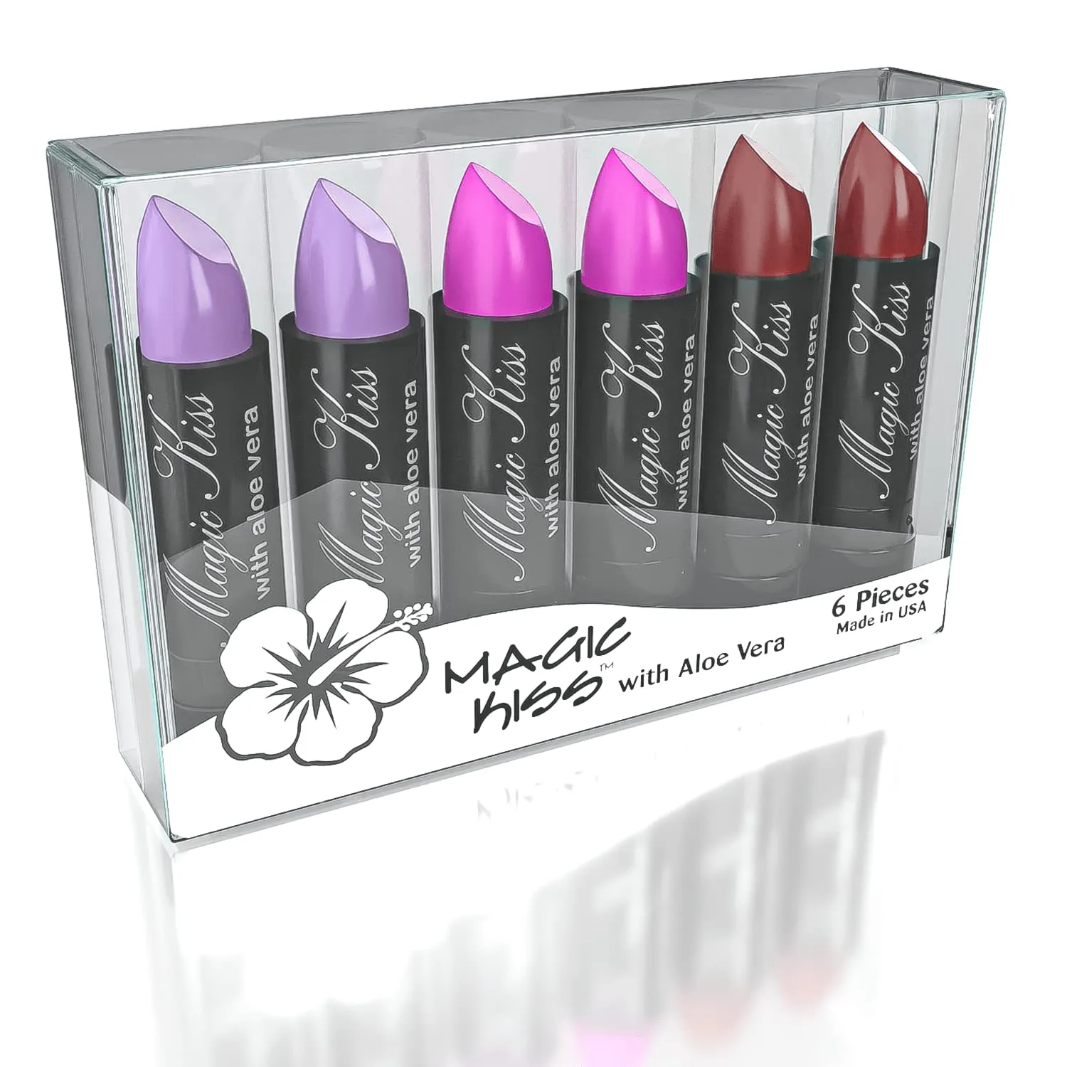 Magic Kiss Color Changing Matte 6 Piece Lipstick Set infused with Aloe Vera Made in USA (Colors of Aloha 5)