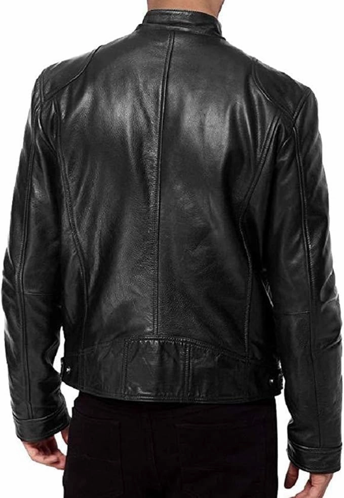 Maiyifu-GJ Men's Faux Leather Jacket Stand Collar Motorcycle Leather Jackets Casual Lightweight Zip Up Biker Coat