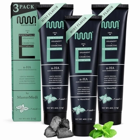 MasterMedi Charcoal Toothpaste with Nano Hydroxyapatite – Fluoride Free, SLS Free, Sensitive Whitening, Enamel Support, Spearmint Flavor, Dentist Recommended, 4 oz (Pack of 3)
