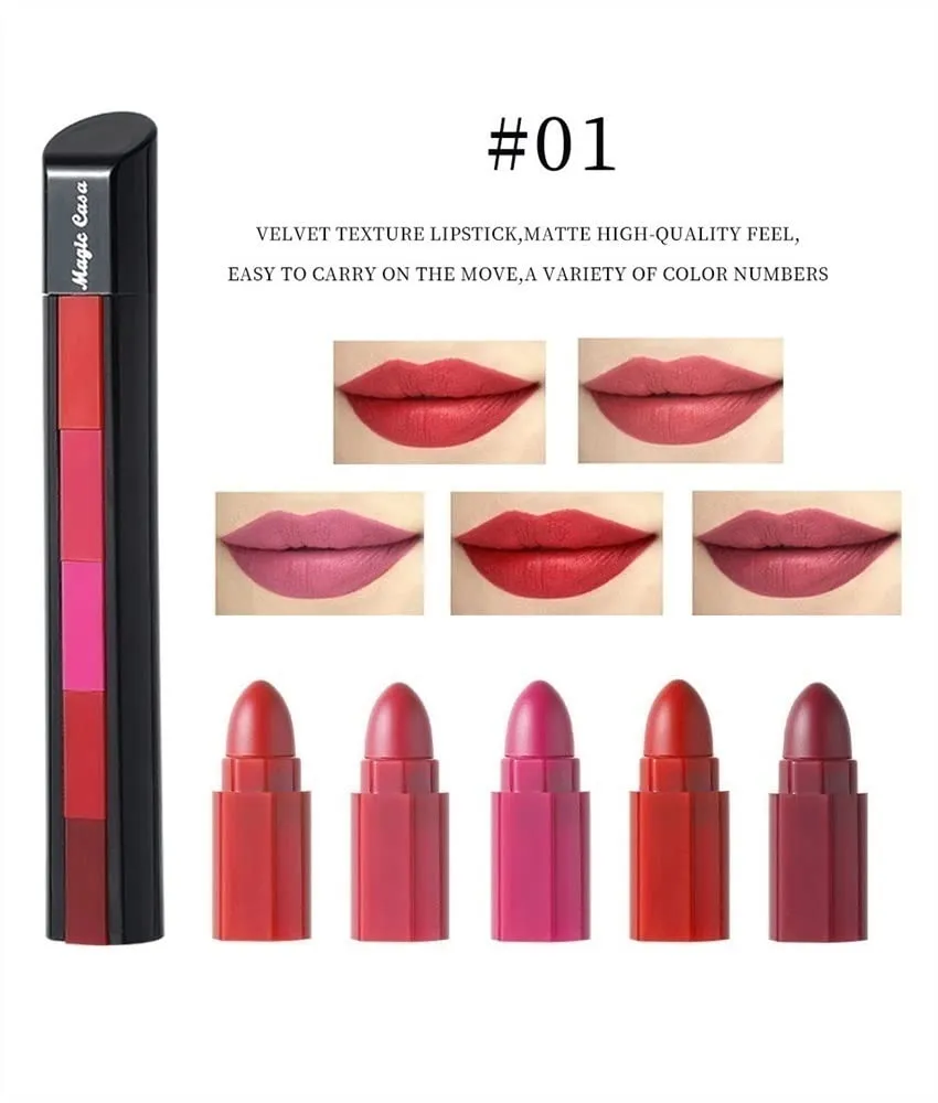 Matte Lipstick Makeup Set, Velvet Hydrated Moisturizing Long Lasting Lip Gloss Makeup Gift Sets For Girls And Women（5 In 1 ） (Color : 1PCS)