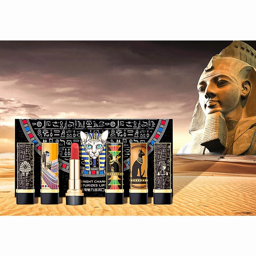 Matte Lipstick The British Museum Egypt Series Luxury Satin Lipstick Long-Lasting Vegan Cruelty-Free (5 PCS)