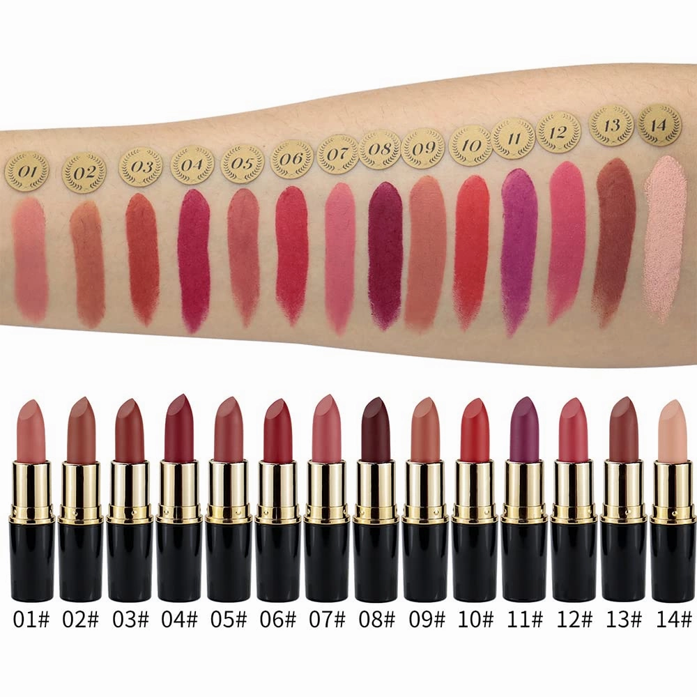 Matte Waterproof LipStick, 14 Colors Long Lasting Lip Makeup No Fade Pigmented Lip Stick Cosmeitc Gift for Girls and Women (12#)