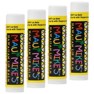 Maui Mike's Best Lip Balm Banana (4 pack) Vitamin E,Aloe Vera and Beeswax. Restore Dry Lips Today. Non Wazy and Glides on Smooth. Take your lips on a Hawaiian Vacation.