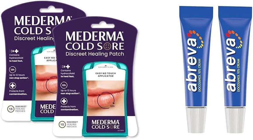 Mederma Discreet Cold Sore Healing Patch - Twin Pack to Protect and Conceal Cold & Abreva 10 Percent Docosanol Cold Sore Treatment, Treats Your Fever Blister in 2.5 Days