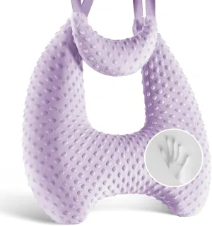 Memory Foam Kids Travel Pillow, Car Pillow for Kids, H-Shape Car Pillows for Sleeping, Removable Pillowcase, Adjustable, Velvet Dots, Purple