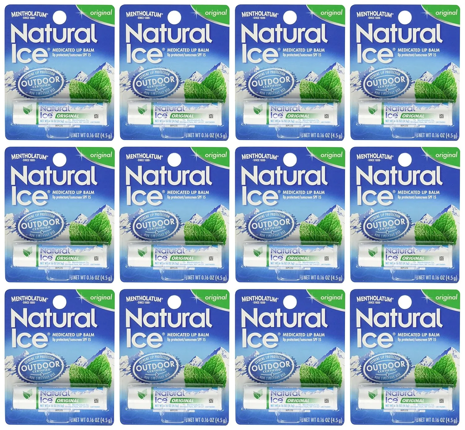 Mentholatum Natural Ice Medicated Lip Protectant Sunscreen, 0.16 Ounce (Pack of 12)
