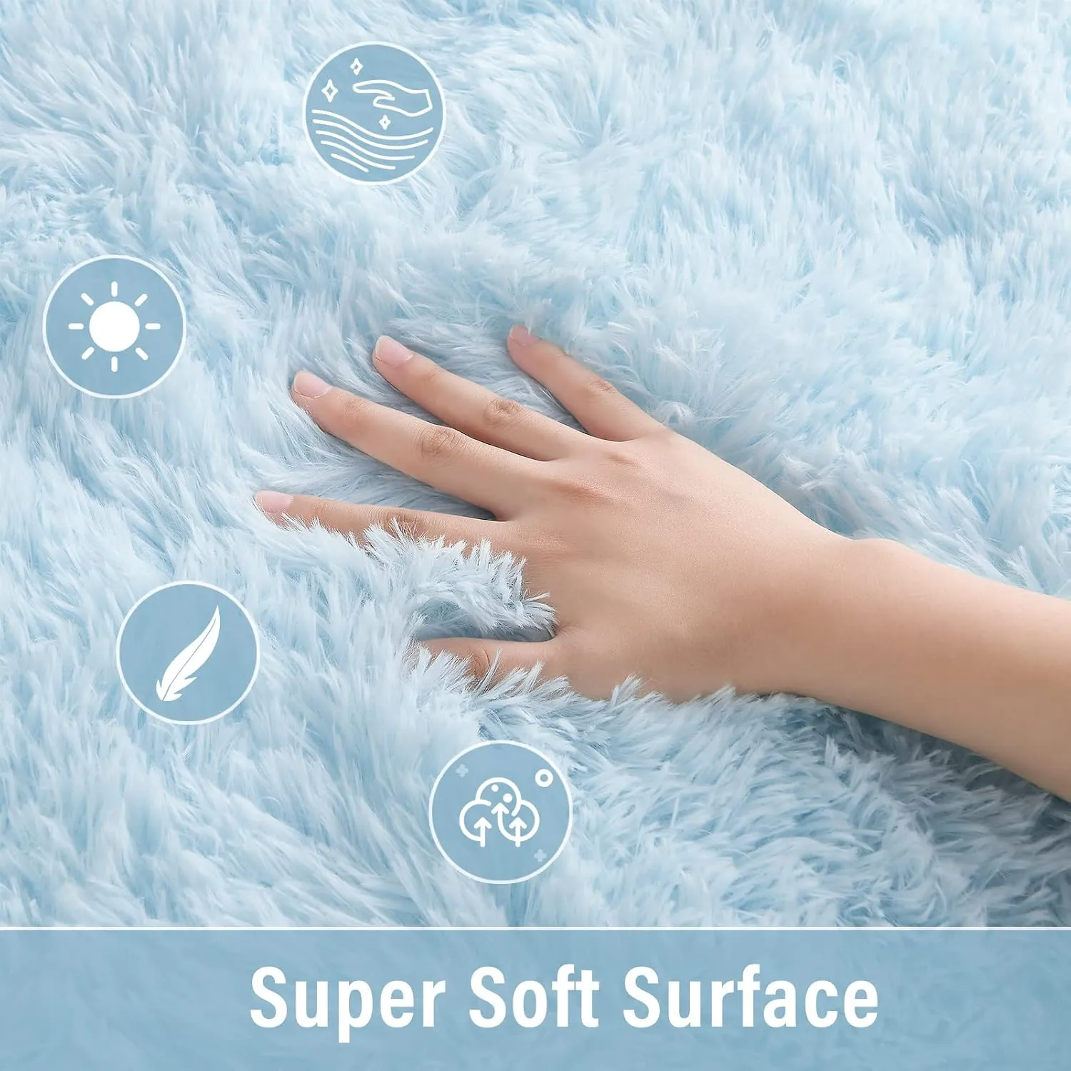 Merelax Soft Shaggy Rug for Kids Bedroom, Oval 2.6'x5.3' Baby Blue Plush Fluffy Carpets for Living Room, Furry Carpet for Teen Room, Anti-Skid Fuzzy Comfy Rug for Nursery Decor Cute Baby Play Mat