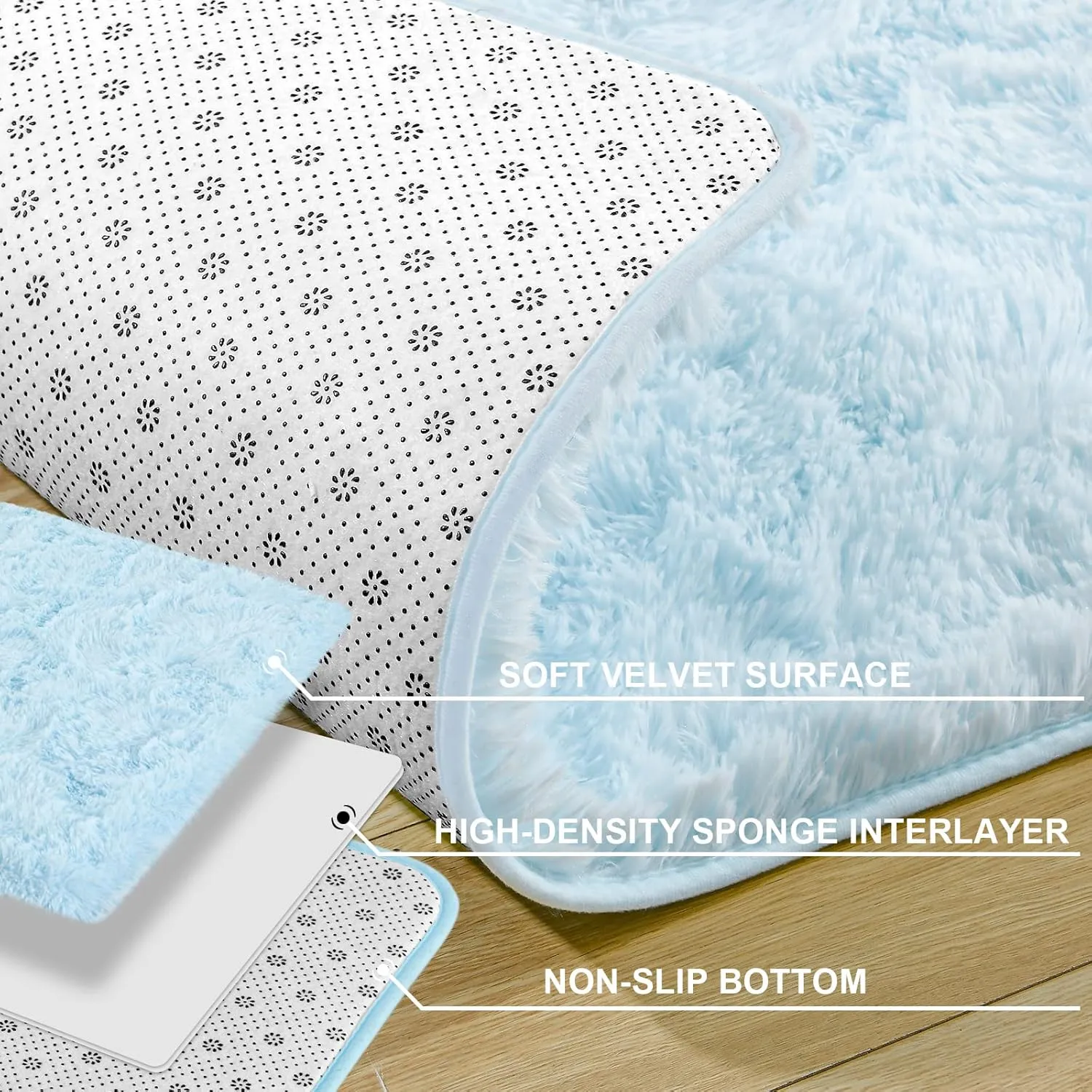 Merelax Soft Shaggy Rug for Kids Bedroom, Oval 2.6'x5.3' Baby Blue Plush Fluffy Carpets for Living Room, Furry Carpet for Teen Room, Anti-Skid Fuzzy Comfy Rug for Nursery Decor Cute Baby Play Mat