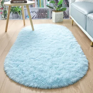 Merelax Soft Shaggy Rug for Kids Bedroom, Oval 2.6'x5.3' Baby Blue Plush Fluffy Carpets for Living Room, Furry Carpet for Teen Room, Anti-Skid Fuzzy Comfy Rug for Nursery Decor Cute Baby Play Mat