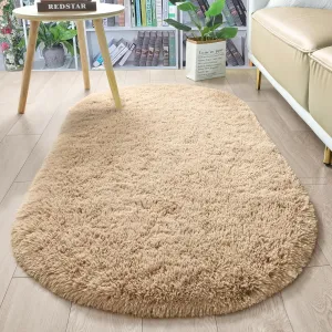 Merelax Soft Shaggy Rug for Kids Bedroom, Oval 2.6'x5.3' Beige Plush Fluffy Carpets for Living Room, Furry Carpet for Teen Girls Room, Anti-Skid Fuzzy Comfy Rug for Nursery Decor Cute Baby Play Mat