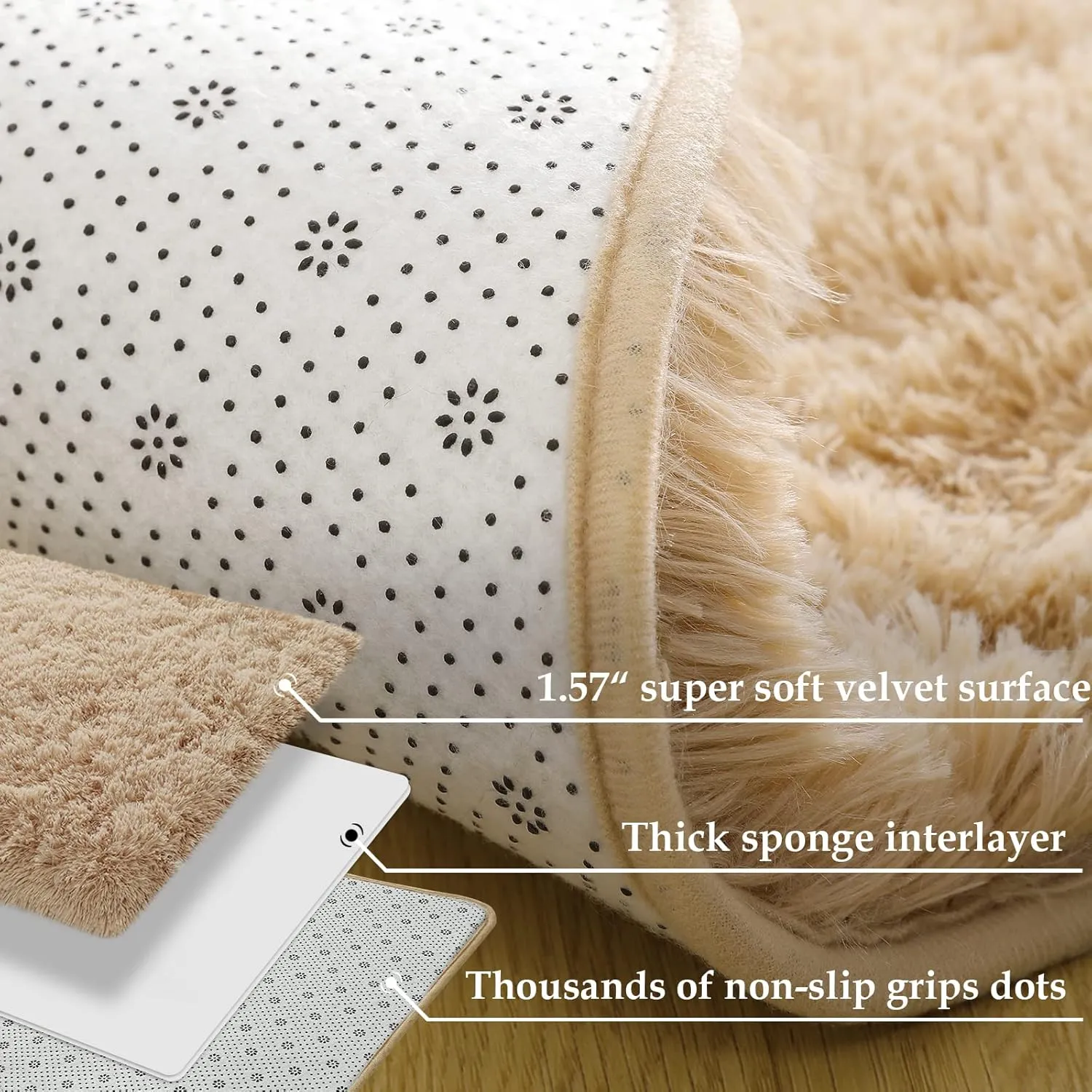 Merelax Soft Shaggy Rug for Kids Bedroom, Oval 2.6'x5.3' Beige Plush Fluffy Carpets for Living Room, Furry Carpet for Teen Girls Room, Anti-Skid Fuzzy Comfy Rug for Nursery Decor Cute Baby Play Mat