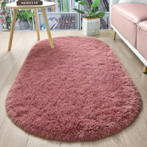 Merelax Soft Shaggy Rug for Kids Bedroom, Oval 2.6'x5.3' Blush Plush Fluffy Carpets for Living Room, Furry Carpet for Teen Girls Room, Anti-Skid Fuzzy Comfy Rug for Nursery Decor Cute Baby Play Mat