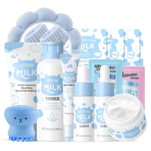 Milk Skin Care Set for Teen Girls Gifts - Skin Care for Teens 10-12 - Skincare Set Nourishing & Anti Aging - Skincare for Girls 10-12 - with Cleanser,Serum,Toner,Eye Cream - Milk Travel Skincare Set