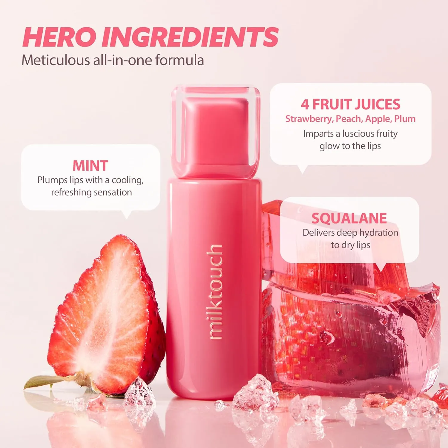 MILKTOUCH Jelly Fit Glow Lip Tint - Hydrating Lip Gloss with Long-Lasting Moisture, Color Stain, Lightweight Formula, Radiant Shine, Perfect for Daily Use, Korean Lip (10 Fallen Coco, 4ml)