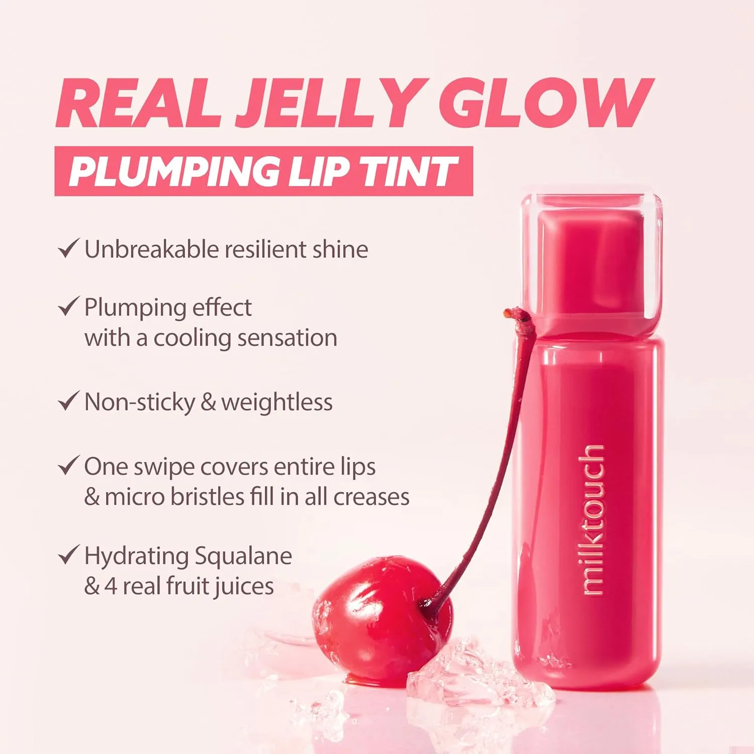 MILKTOUCH Jelly Fit Glow Lip Tint - Hydrating Lip Gloss with Long-Lasting Moisture, Color Stain, Lightweight Formula, Radiant Shine, Perfect for Daily Use, Korean Lip (10 Fallen Coco, 4ml)
