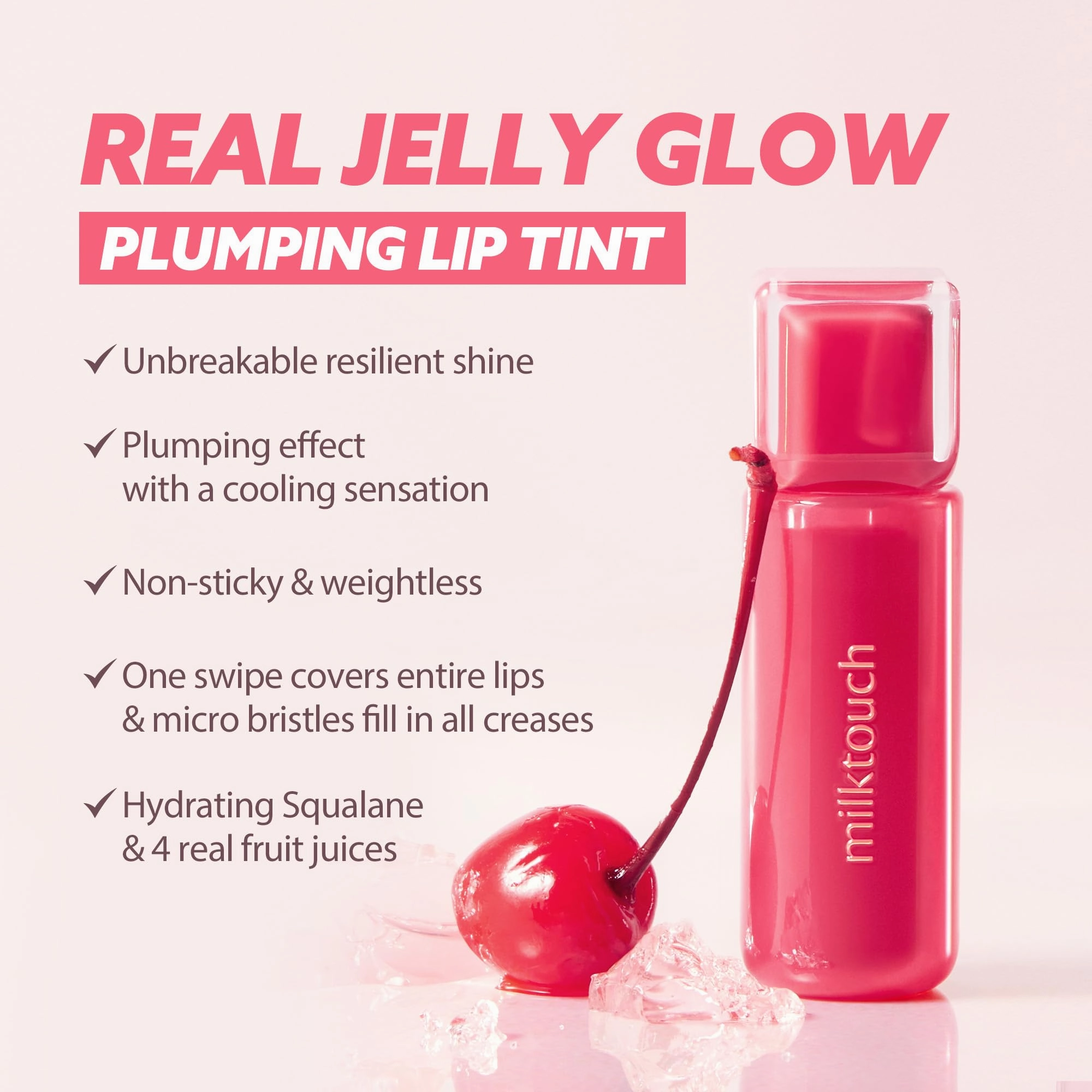 MILKTOUCH Jelly Lip Glow Tint - Hydrating Lip Gloss with Long-Lasting Moisture, Lip Stain, Lightweight, Radiant Shine, Perfect for Daily Use, Valentines Gifts, Korean Lip Oil (06 Chericious)