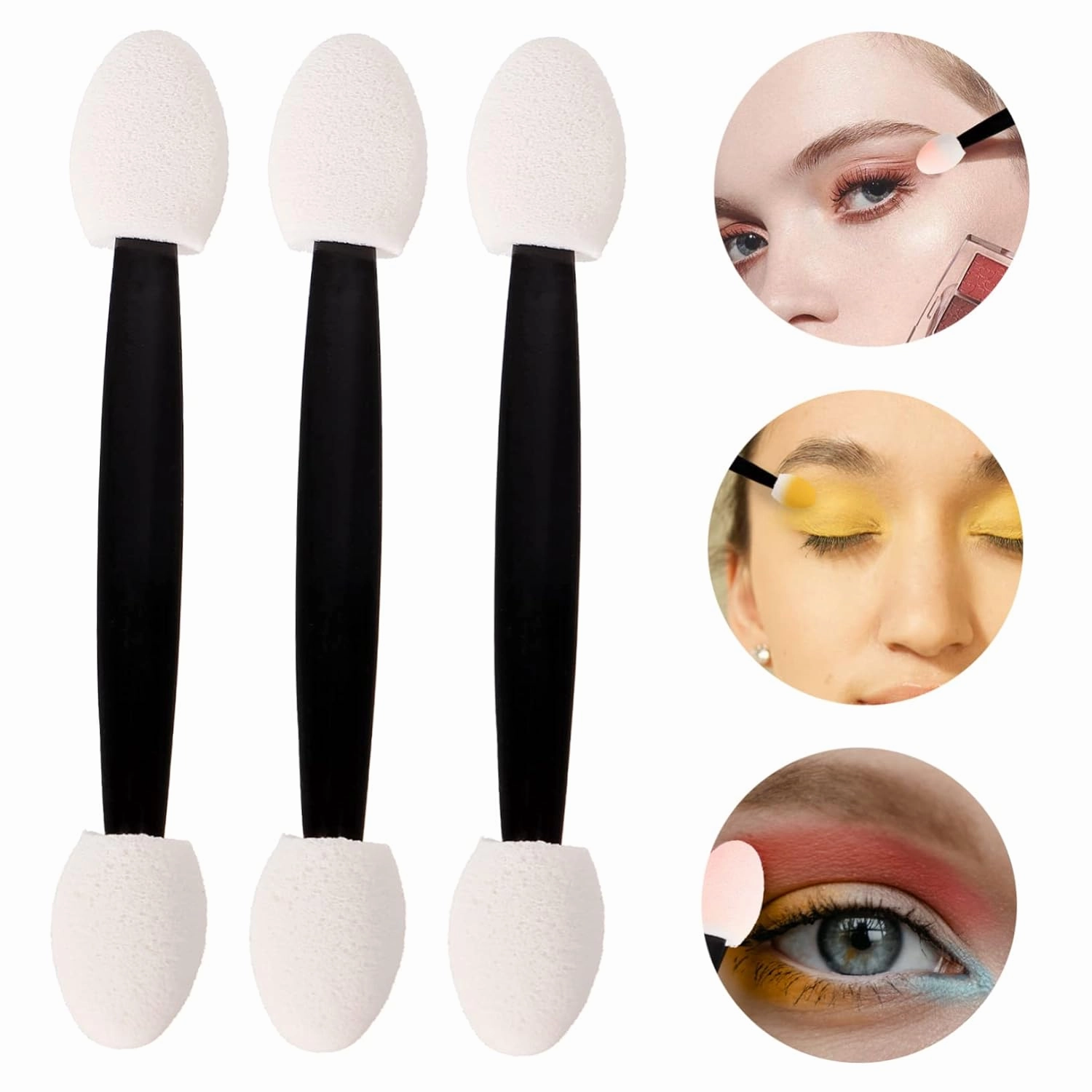 Mipcase 4pcs Double-end Eyeshadow Sticks Makeup Tool Dual Sides Easy Use Sponge Applicators for Even Application for Travel Daily Use and Special Occasions