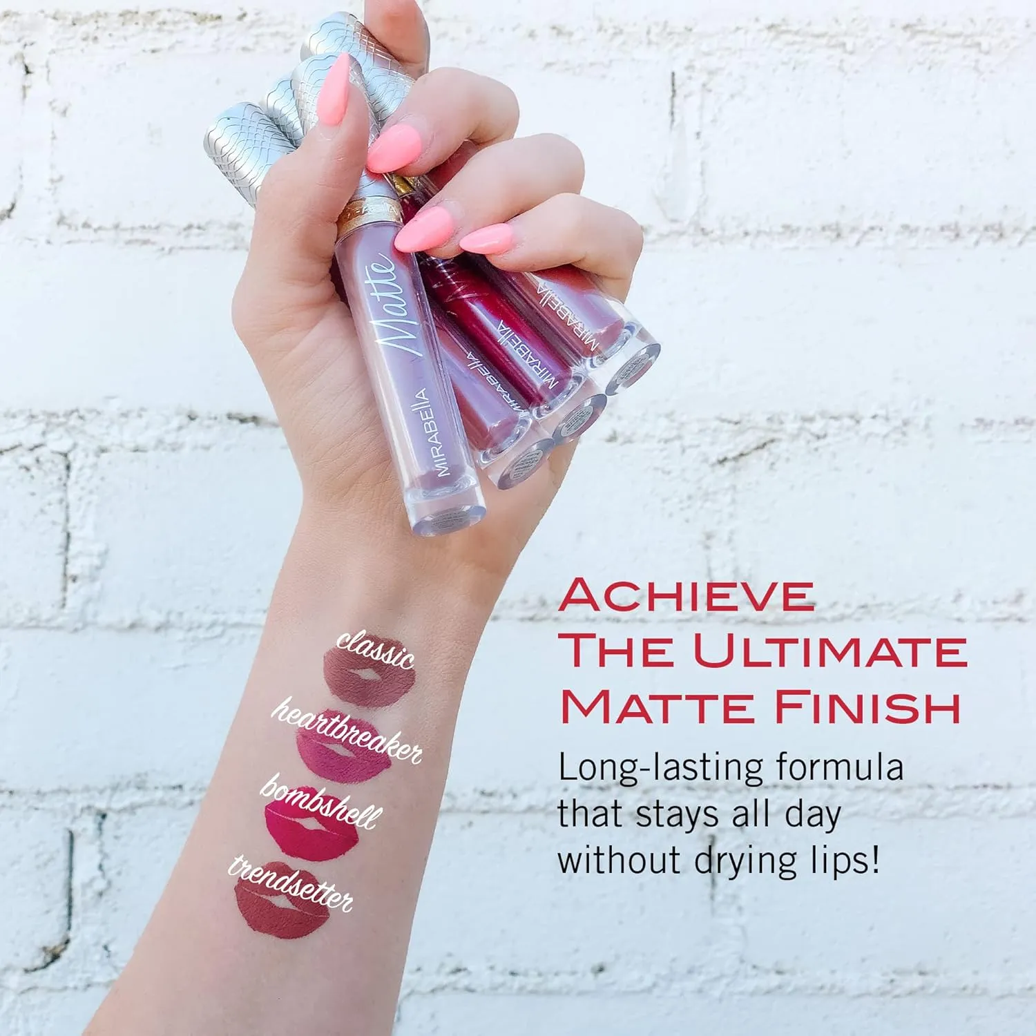 Mirabella Luxe Advanced Formula Matte Lip Gloss, Richly Pigmented Long-Wear and Full-Coverage Liquid Lipstick, Matte Lipstick for Women Stays Put and Won't Dry or Crack Lips, Trendsetter